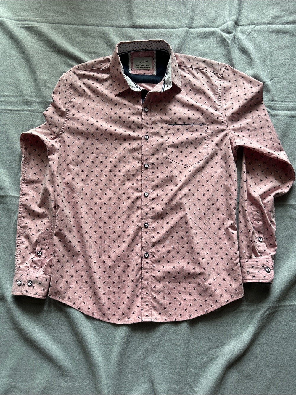 Men's Light Pink Micro-Pattern Long Sleeve Button-Down Shirt